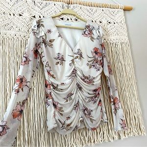 Luxology semi sheer long sleeve floral top